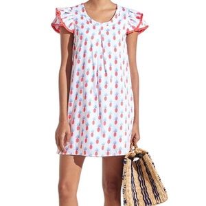 Persifor White with Soft Coral/Blue Pineapple Print"Clare" Shift Dress L